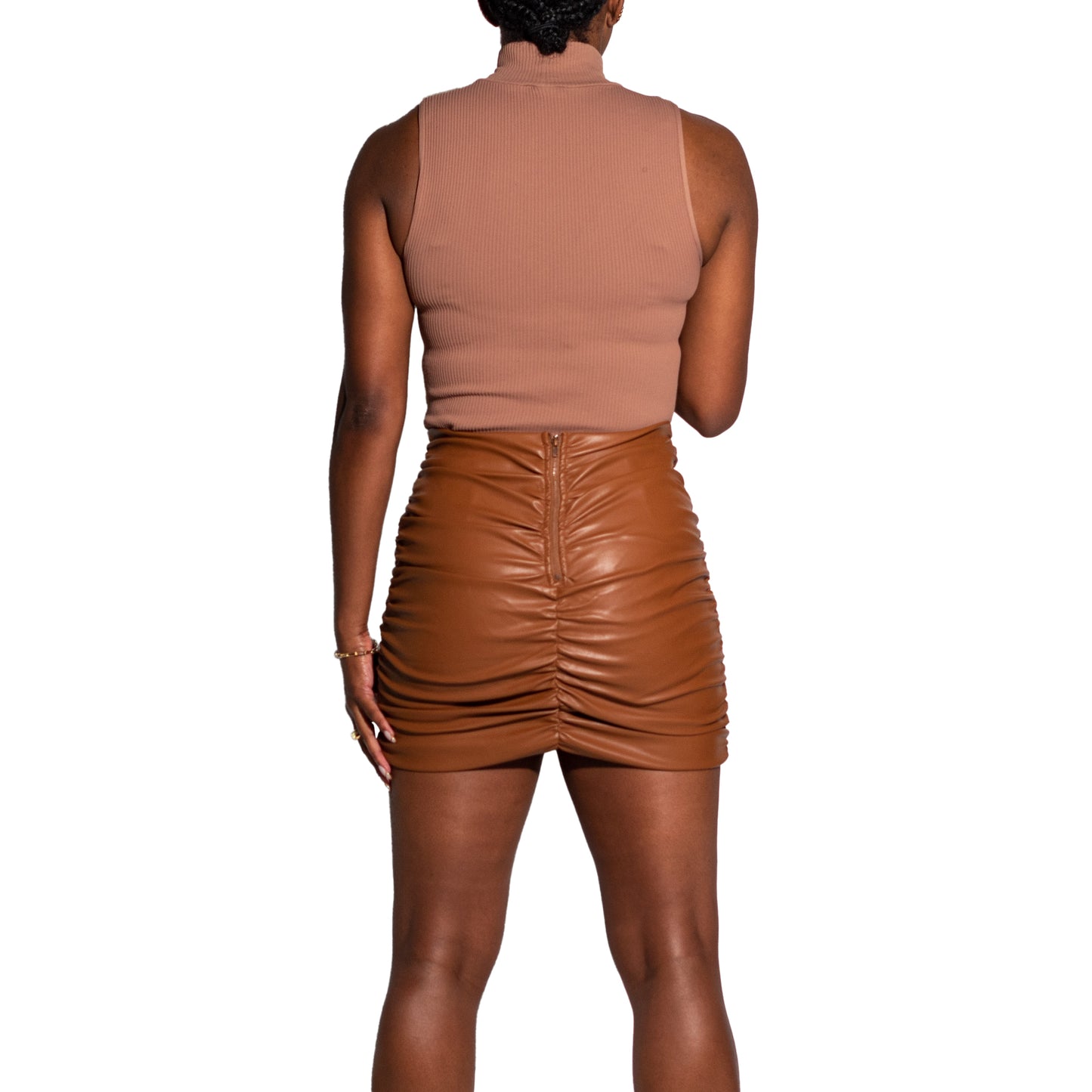 Elliott Ruched Vegan Leather Mini Skirt