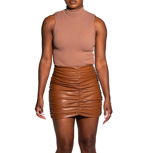Elliott Ruched Vegan Leather Mini Skirt
