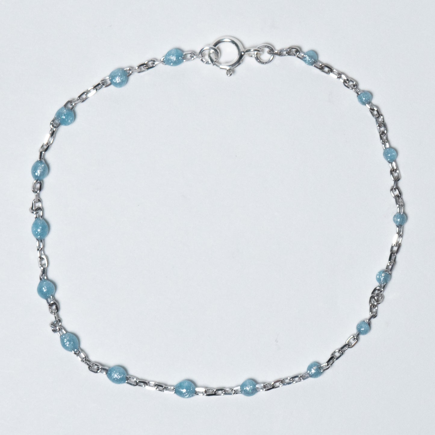 Silver Dainty Sky Blue Enamel Bead Chain Bracelet