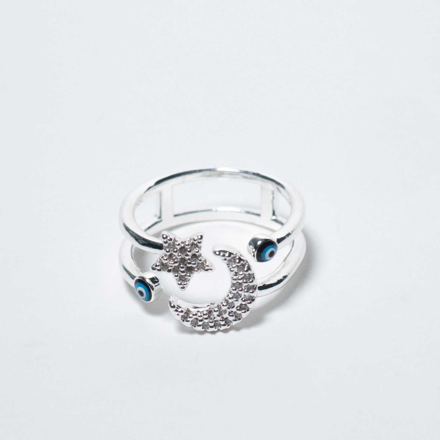 Moon and Stars Evil Eye Ring