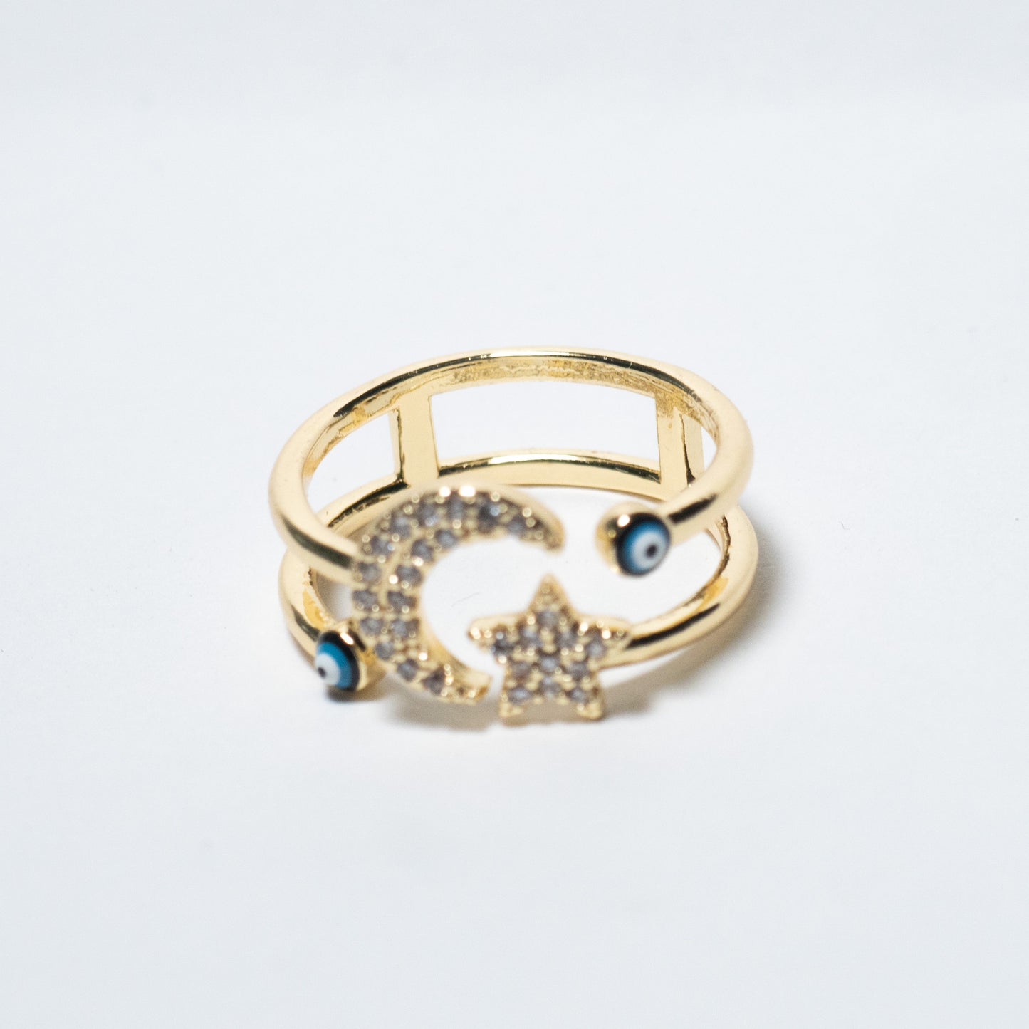 Moon and Stars Evil Eye Ring