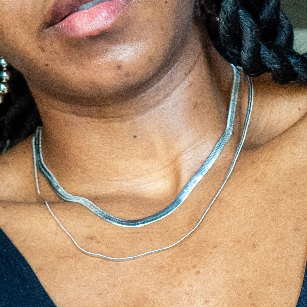 Silver Herringbone Chain and Skinny Herringbone Chain