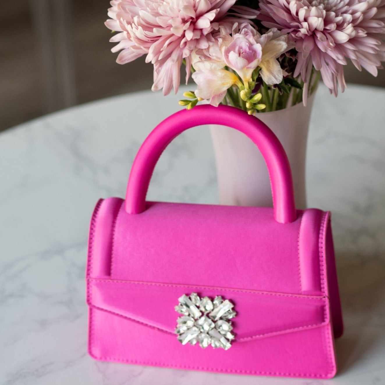 Christian Satin Top-Handle Bag Blaze and Sparkles