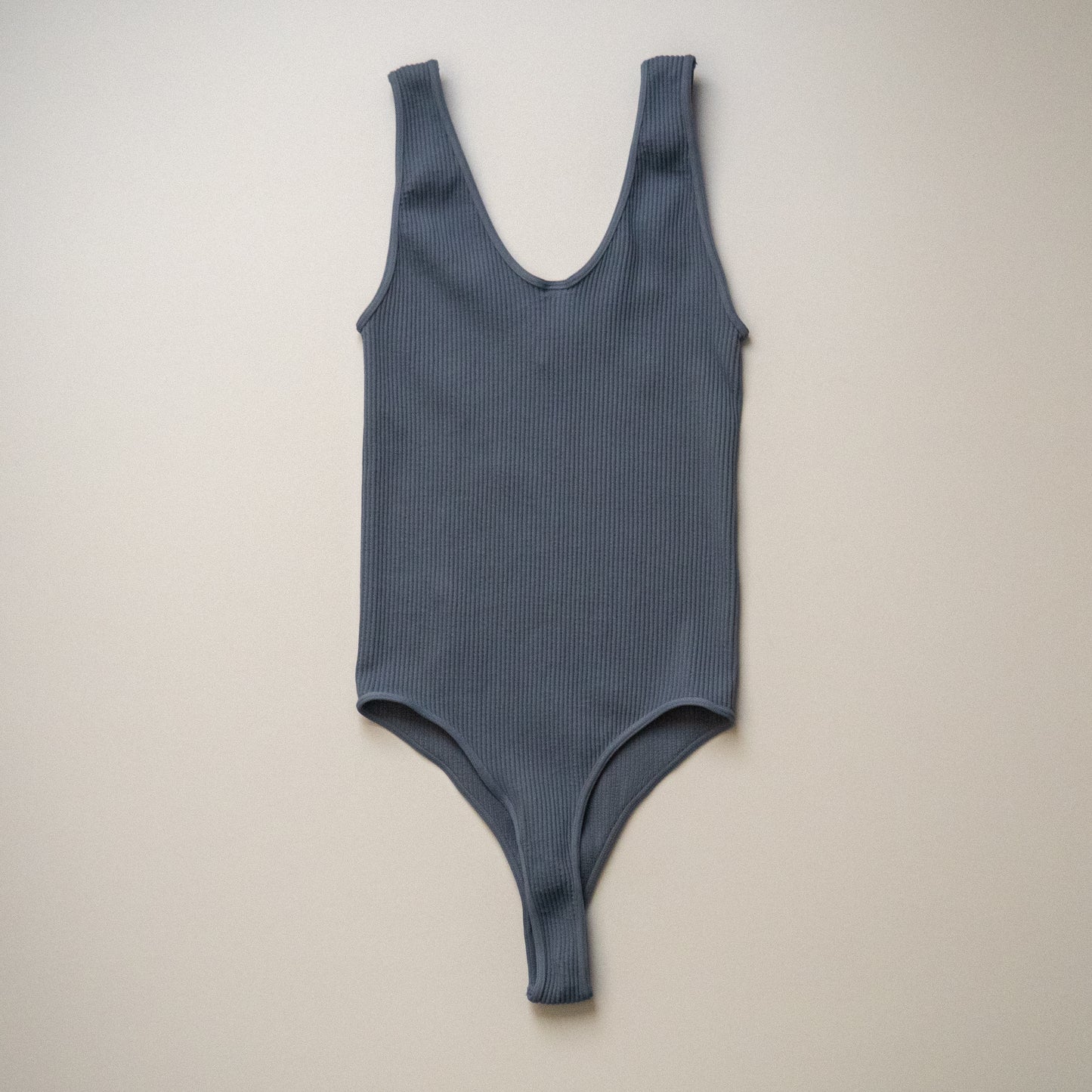 Bluestone Ribbed Bodysuit Thong Back