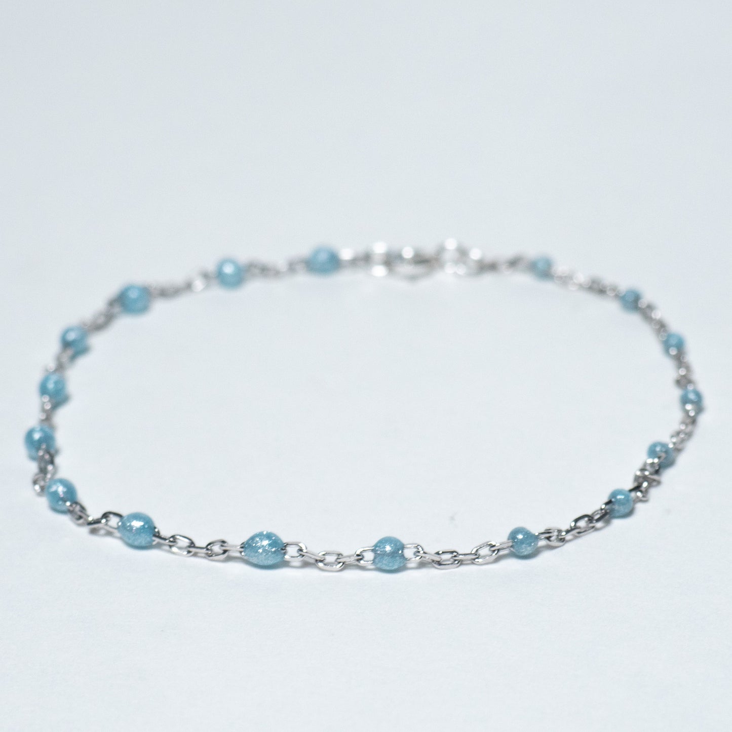 Silver Dainty Sky Blue Enamel Bead Chain Bracelet