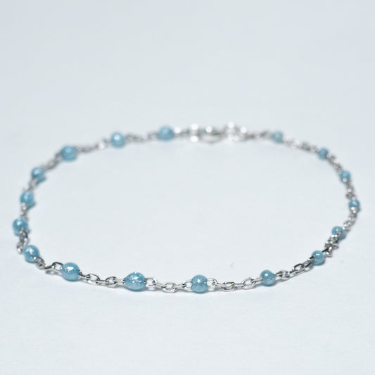 Silver Dainty Sky Blue Enamel Bead Chain Bracelet