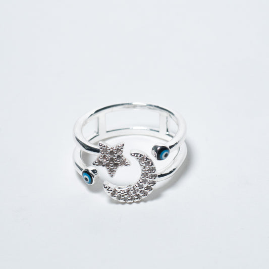 Moon and Stars Evil Eye Ring