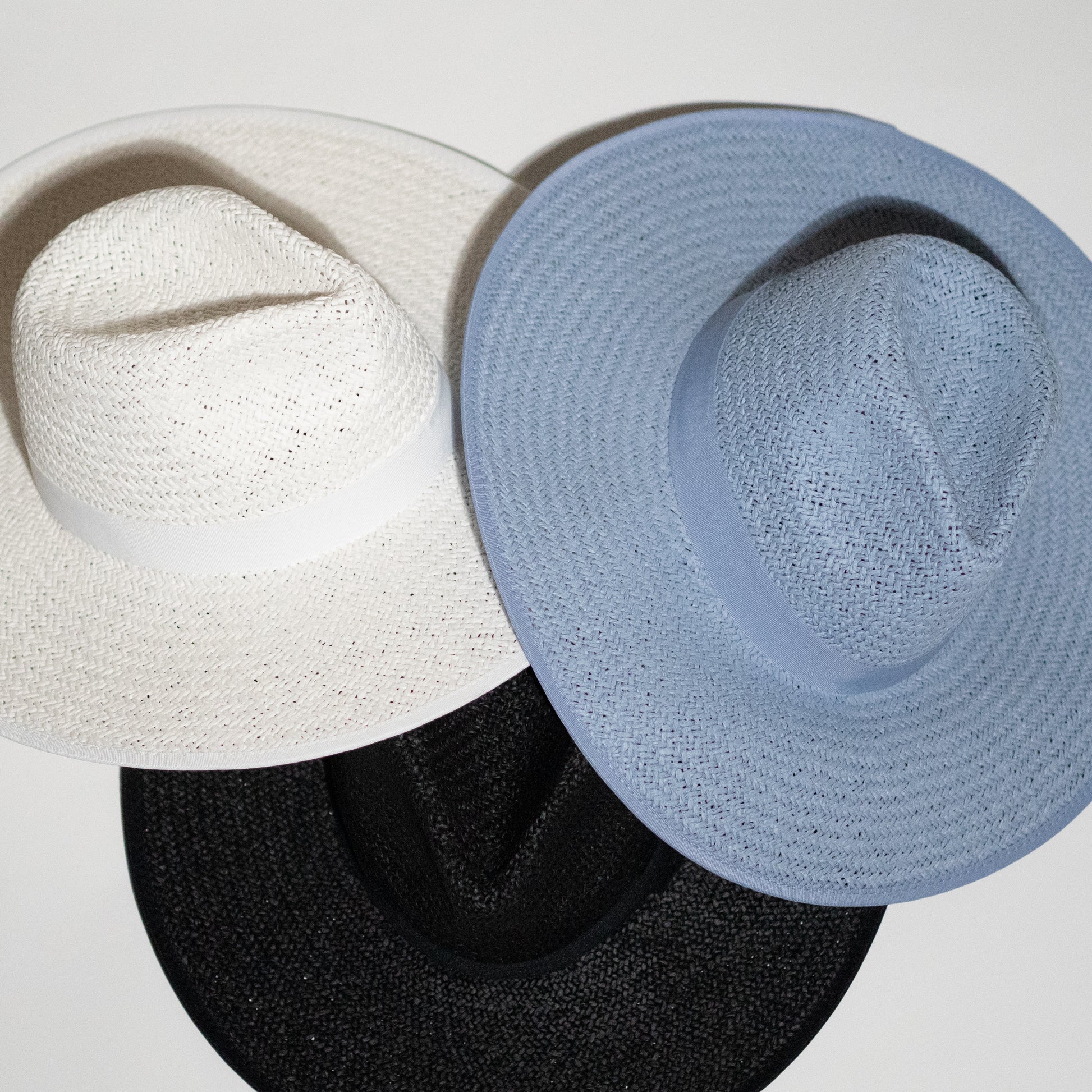 Wide Brim Straw Rancher Hats White Powder Blue and Black Circumference 16 inches Blaze and Sparkles