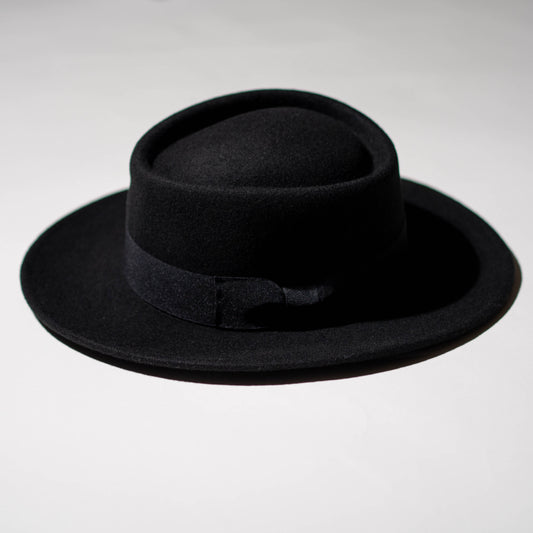 Black Wool Boater Hat